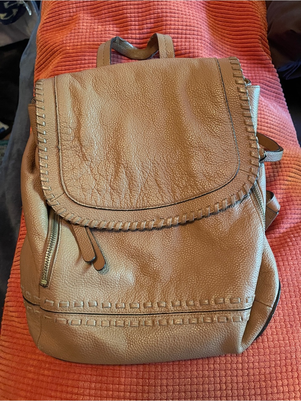 Cole Haan Tan Pebbled Leather Backpack